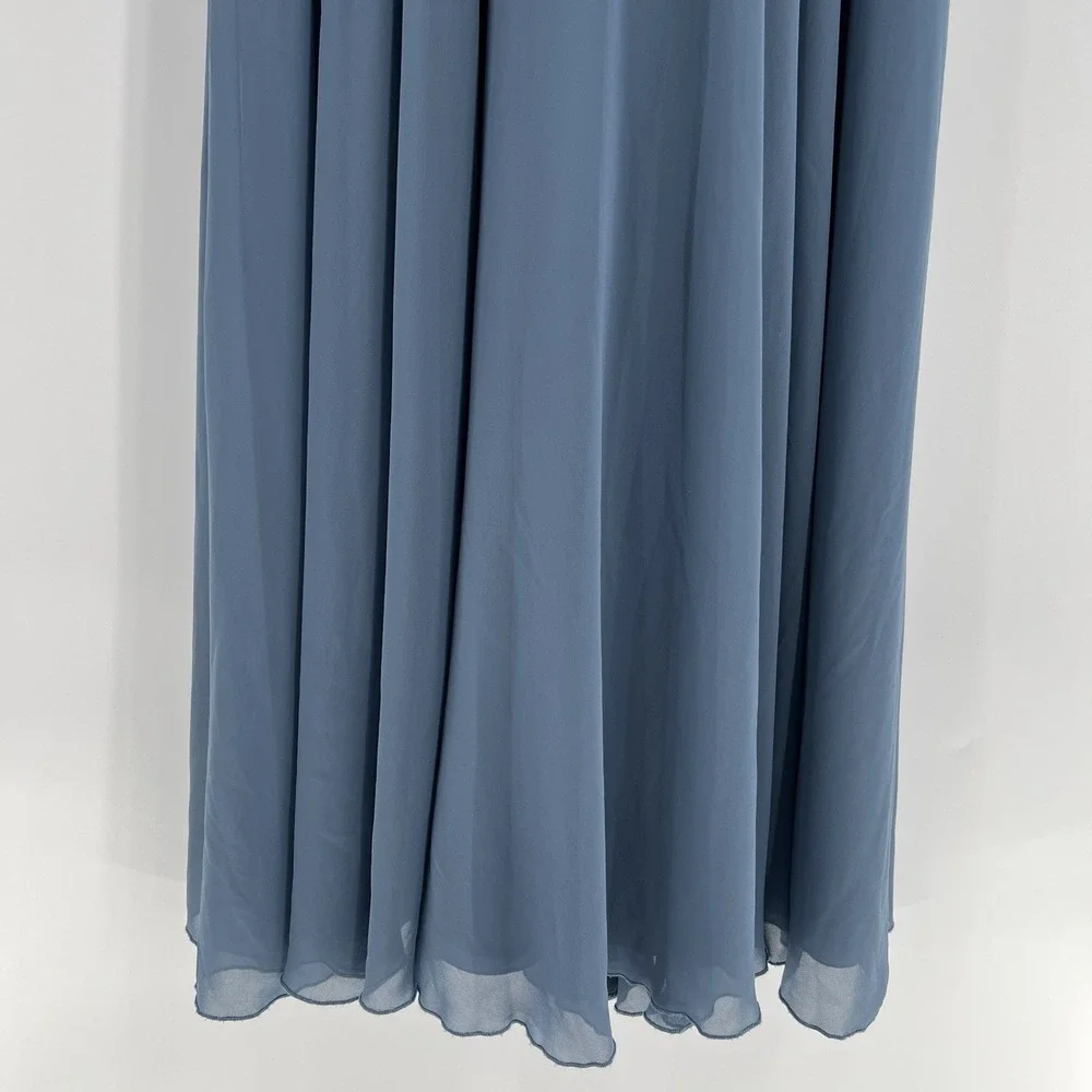 Jenny Yoo Inesse Chiffon Gown Size 6 Bridesmaid Dress Stormy Blue Gray Wedding